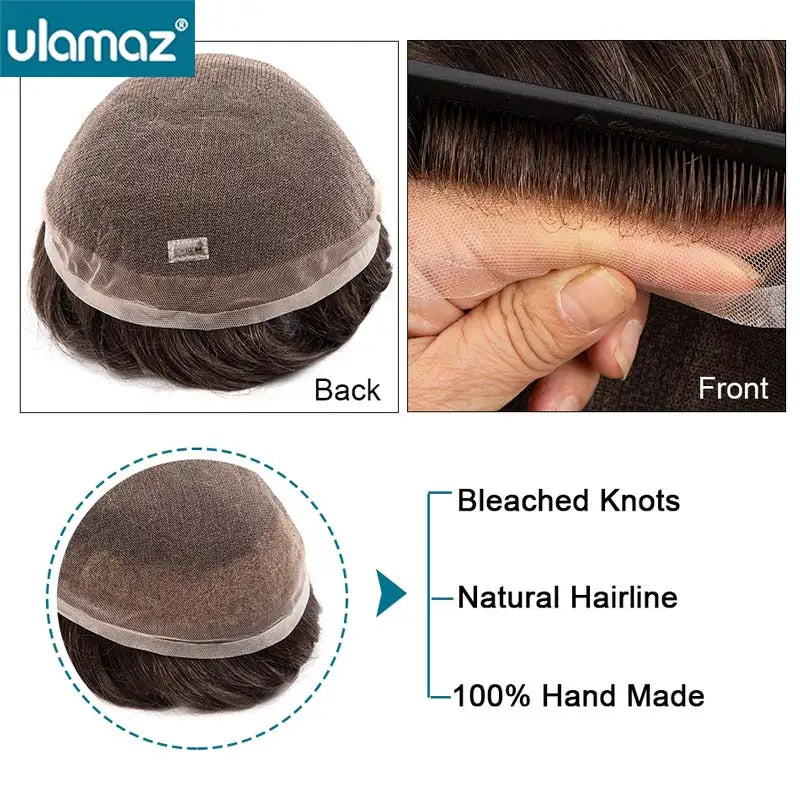Bleach Knots Lace Front Male Hair Prosthesis Man Wig Human Hair French Lace Toupee Wigs For Men Full Lace Hair System Men's Wig