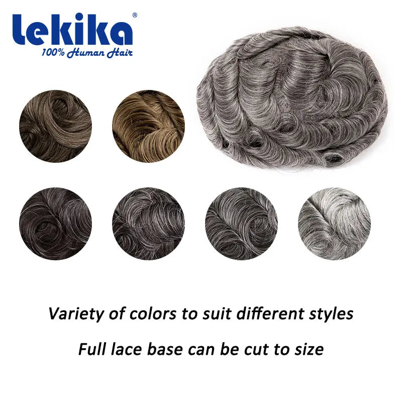 Swiss Lace Toupee Ultra-thin Lace Ultra Delicate Male Hair Prosthesis Breathable 100% Natural Human Hair System Unit Mens Wig