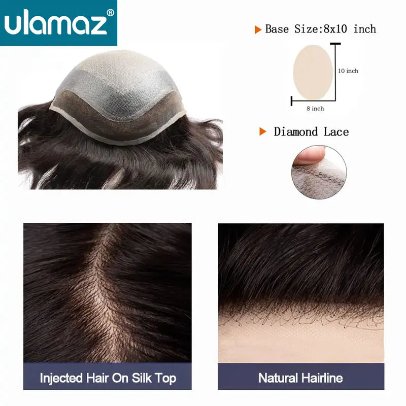 Male Hair Prosthesis Lace & Skin Toupee Men Wig Diamond Lace Hairpiece Natural Wig For Men Invisiable Knots Man Wig Human Hair