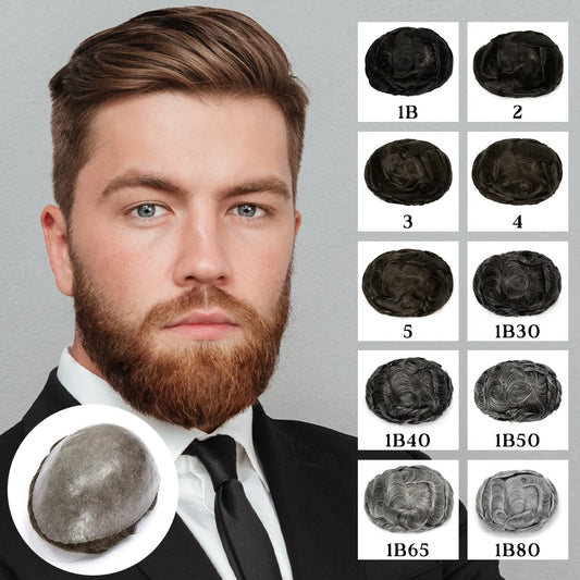 0,03 mm Herren-Toupet – Ultra­dünn, unsichtbar, 100 % Echthaar

Hochwertiges Haarsystem für Männer mit natürlichem Look und ultraleichter Skin-Basis.