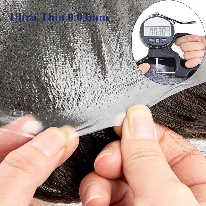 Premier Herren-Toupet mit ultra-dünner 0,03 mm Skin-Basis – 100 % Echthaar

Hautnah, unsichtbar, natürlich: Hochwertige Kapillarprothese für Männer mit ultra-dünner PU-Basis und echtem Menschenhaar – ideal für einen