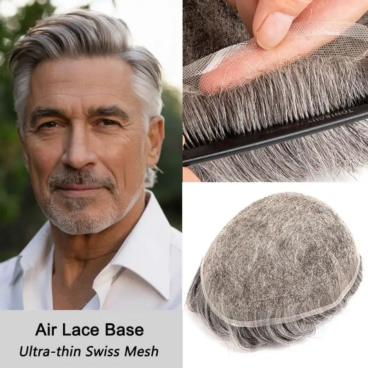 Swiss Lace Toupee Ultra-thin Lace Ultra Delicate Male Hair Prosthesis Breathable 100% Natural Human Hair System Unit Mens Wig