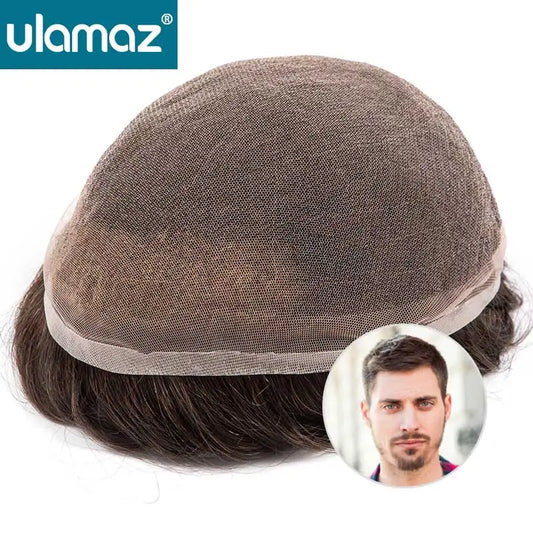 Bleach Knots Lace Front Male Hair Prosthesis Man Wig Human Hair French Lace Toupee Wigs For Men Full Lace Hair System Men's Wig