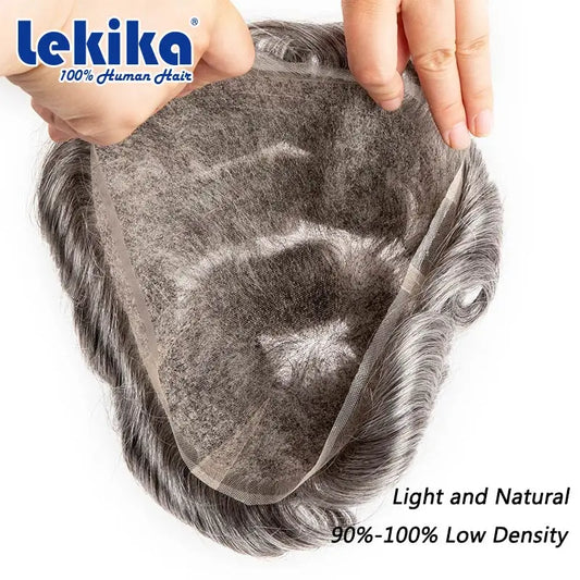 Swiss Lace Toupee Ultra-thin Lace Ultra Delicate Male Hair Prosthesis Breathable 100% Natural Human Hair System Unit Mens Wig